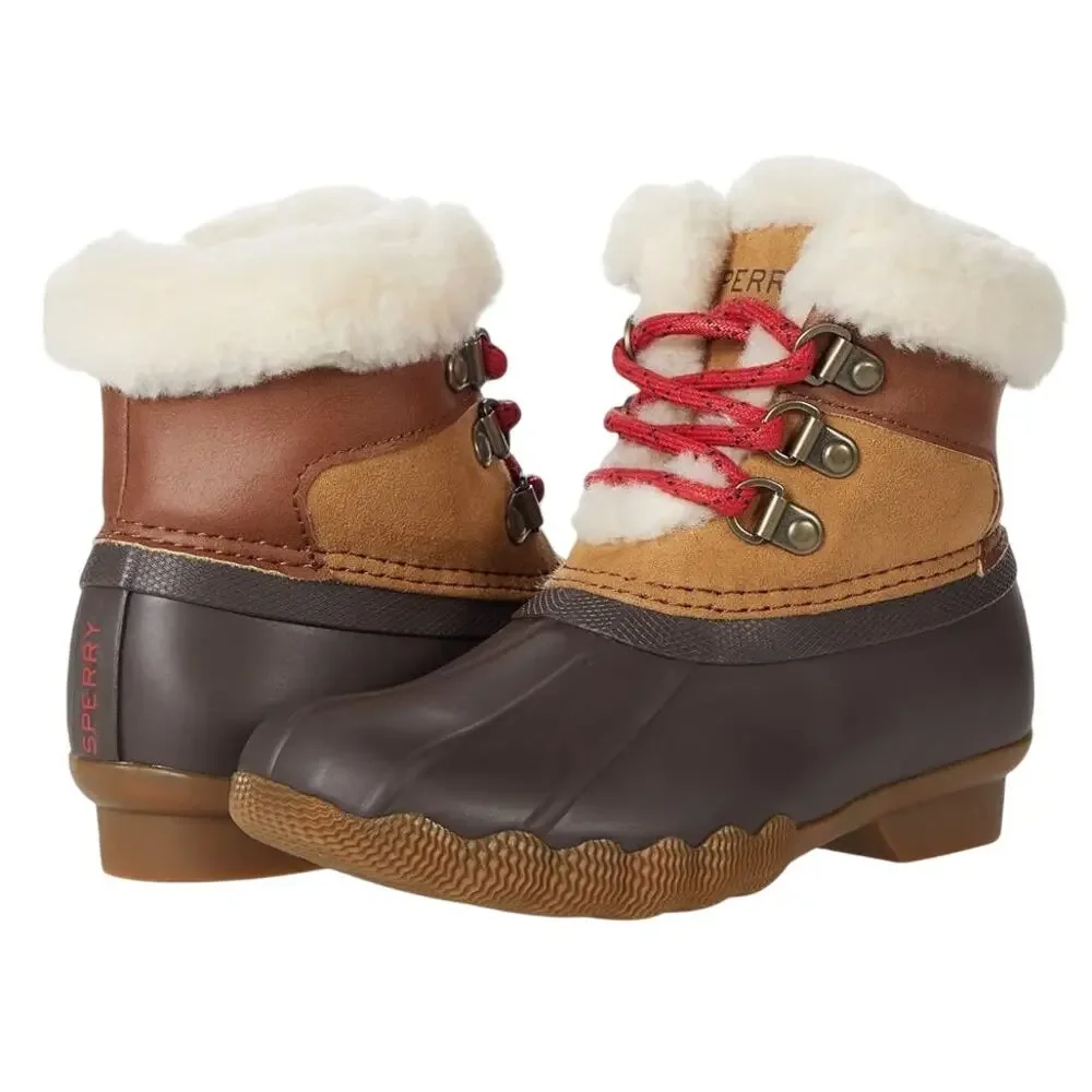 Sperry Kids Alpine Saltwater Winter Boots US 1M Tan Red Water Resistant NIB